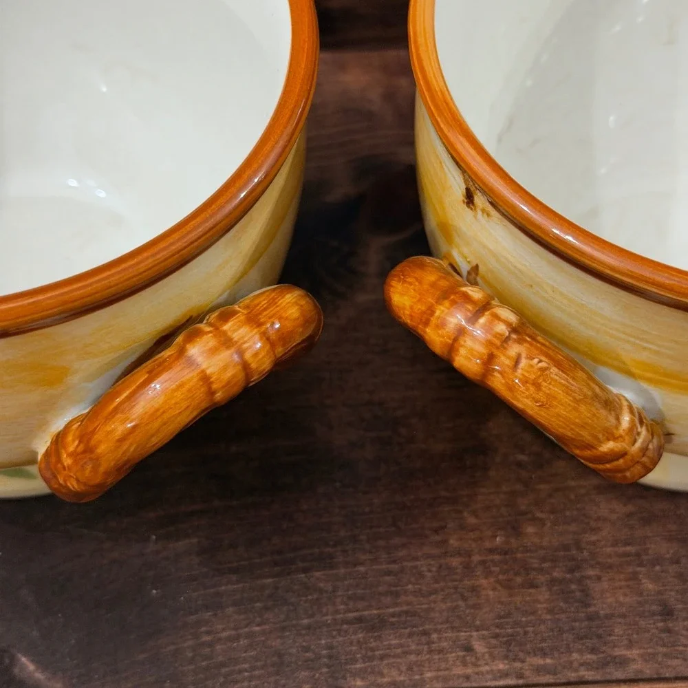 Classic Ceramics Calif. Pantry Dbl Handle Rooster Deco Soup Bowl 2 Hand Painted